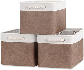 Bidtakay Baskets Fabric Storage Bins for Shelves [3-Pack] Decorative Storage Baskets for Organizing 15 X 11 X 9.5 inches Nursery Closet Bathroom Foldable Toy Storage Closet Organizer Brown