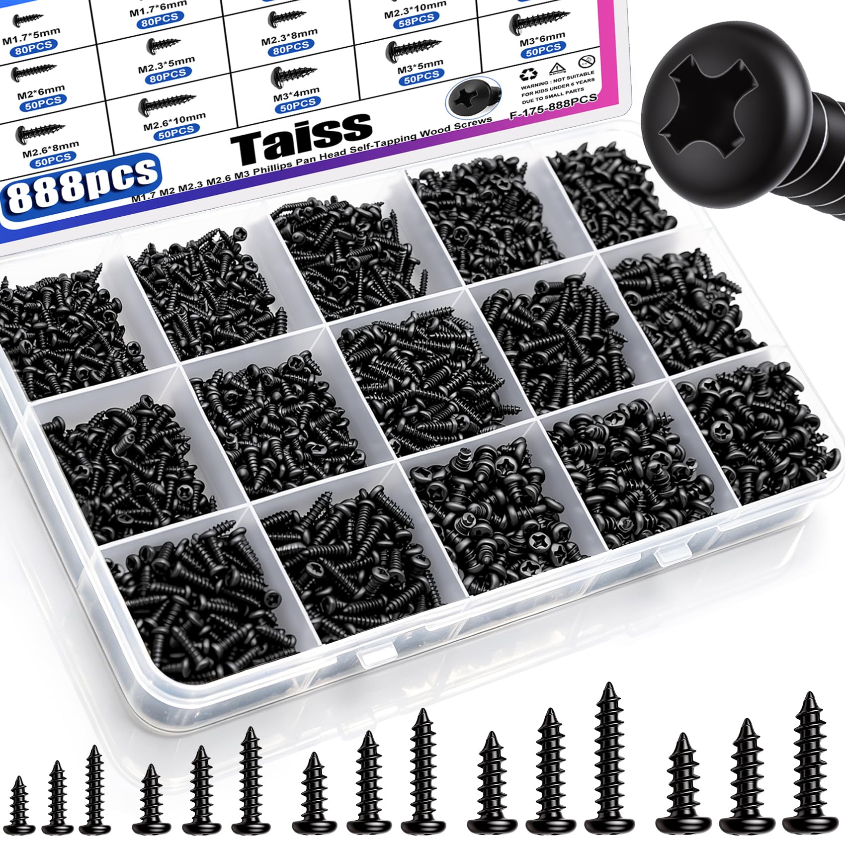 888PCS Self-Tapping Screws Kit - Wood & Plastic -1