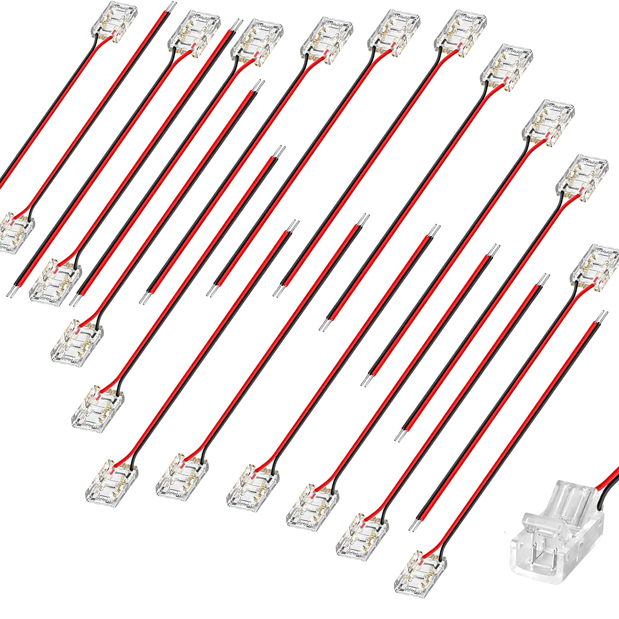 Clearhill 8mm COB LED Strip Connectors,2-Pin 20Packs Solderless Strip to Wire Connectors + 10cm Cable-Gapless Connection for 8mm Single Color COB LED Strips