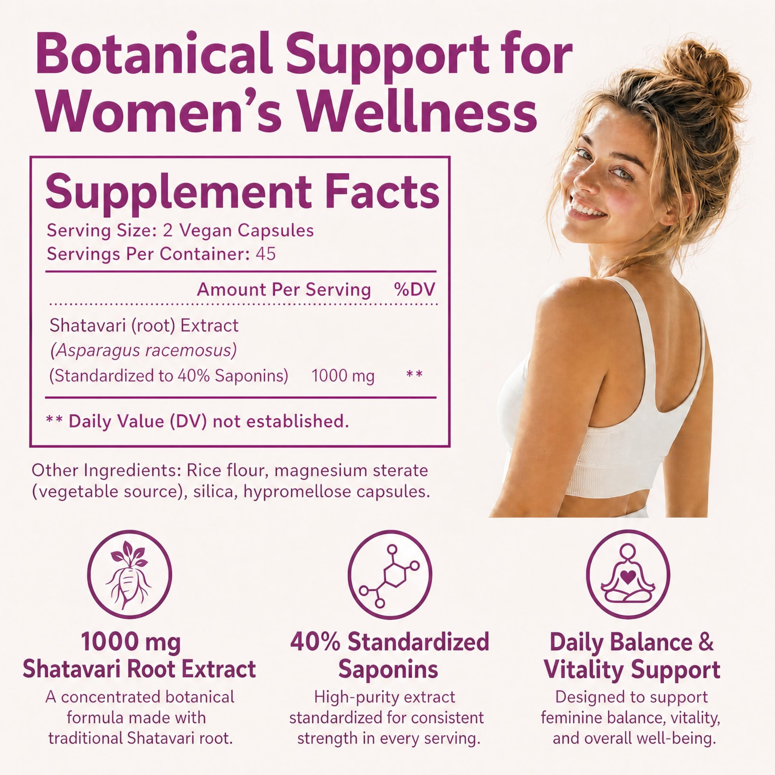 Shatavari Capsules for Women 1000mg, 40% Std. Saponins from Root Extract — Amazon image 4