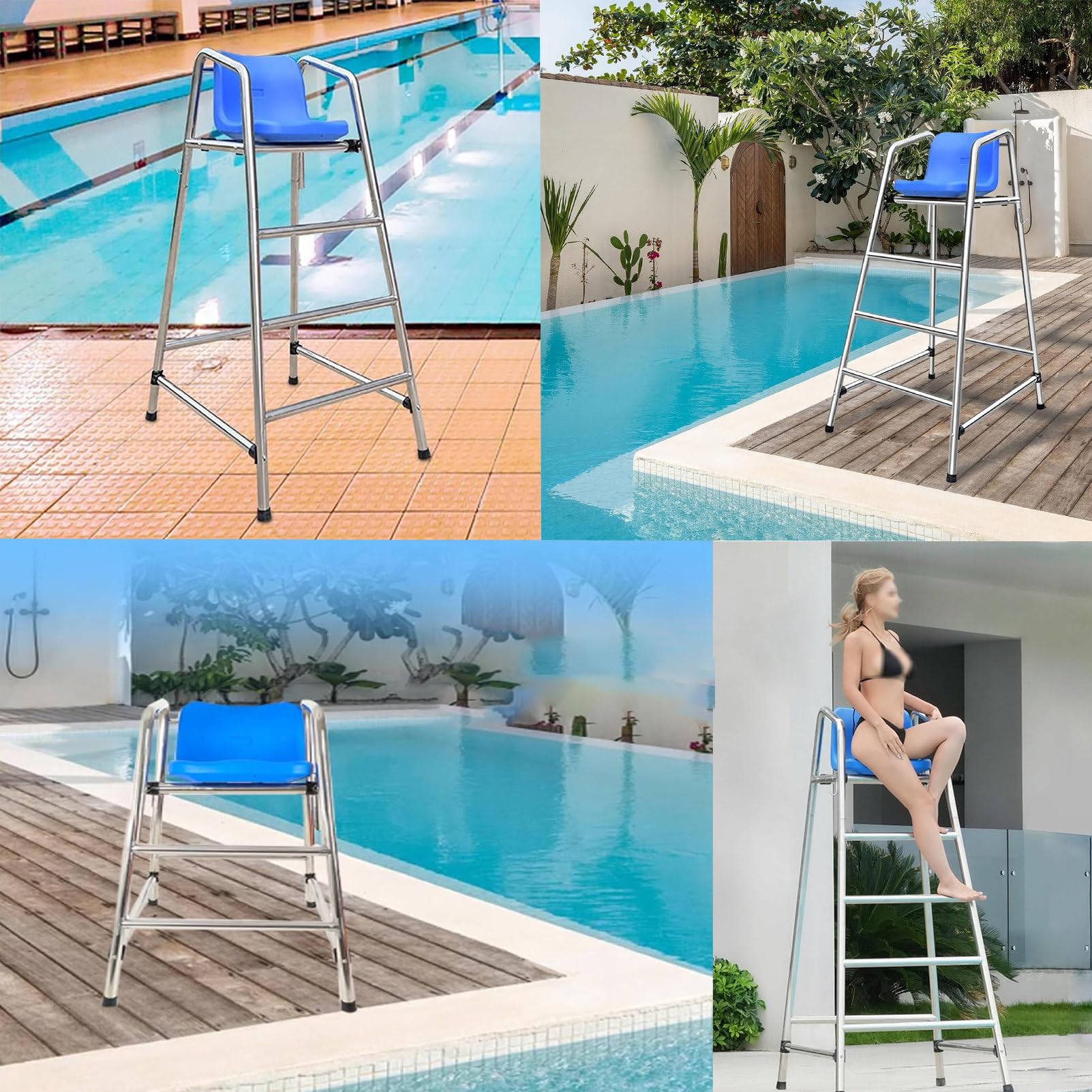 Chaise de sauvetage d'extérieur pour piscine, plage, lac, terrasse - Acier inoxydable 210 - Charge maximale : 330 kg - Hauteur : 1,5 m