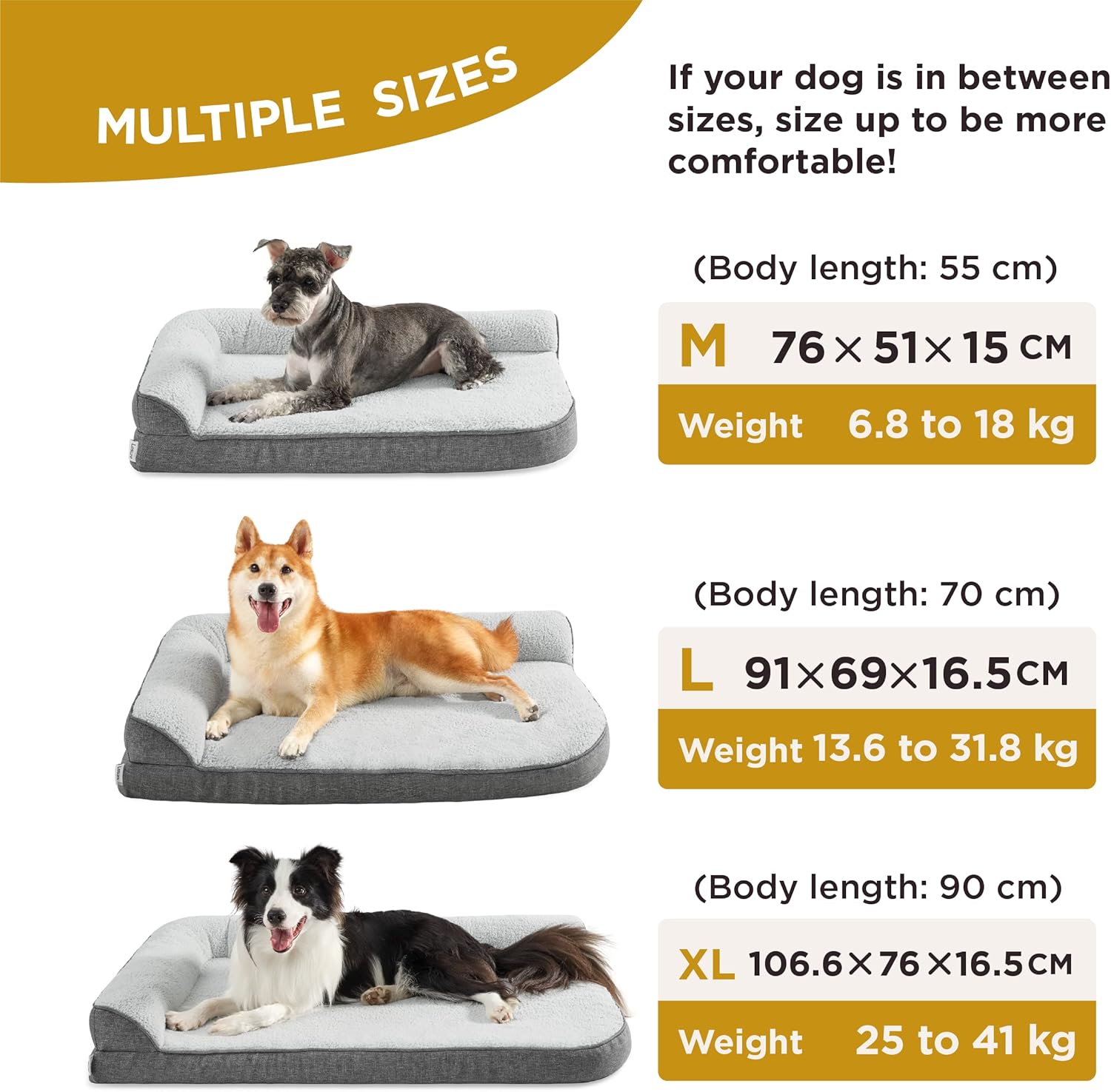 Lesure Medium Dog Bed Washable - 76x51x15cm Orthopedic Dog Sofa Bed with Waterproof Removable Cover, Small Pet Beds for Puppy with L-Shape Bolster, Grey Squre Pet Bed Fits up to 18kg 7 81f2Xul8NUL. AC SL1500