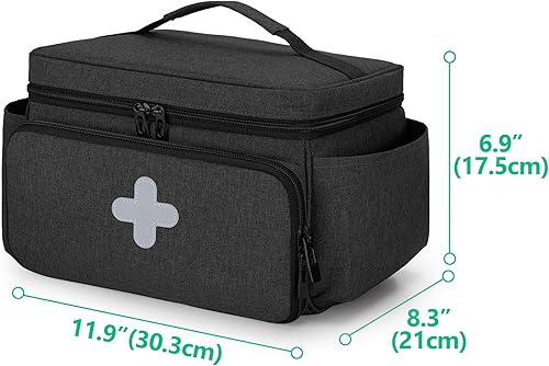 Vista 6 de CURMIO Pequeña bolsa de almacenamiento de medicamentos vacía, caja de primeros auxilios familiar, organizador de botellas de píldoras para Negro