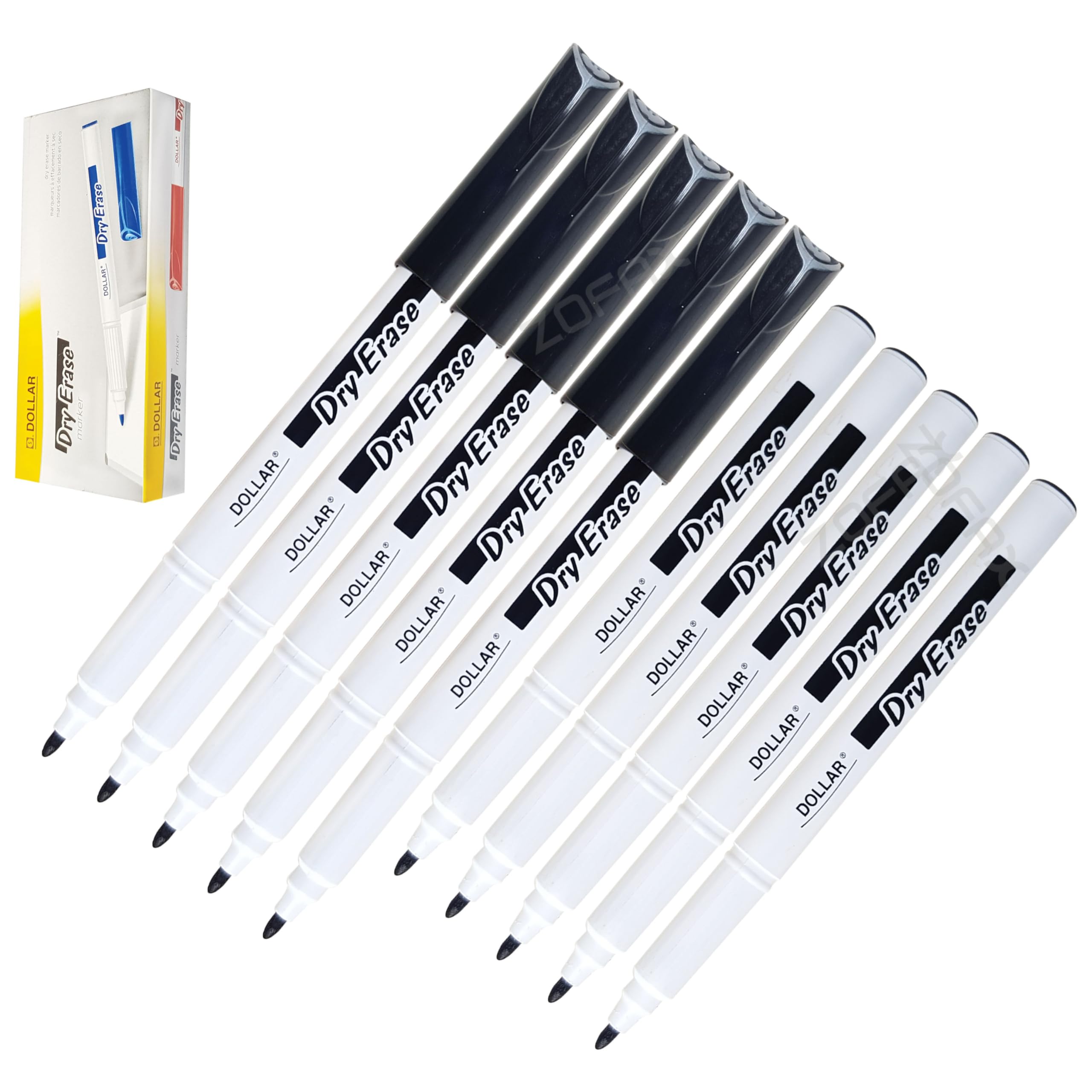 Dry Erase Markers, Bullet Tip, BLACK, Pack of 10, Whiteboard Marker Pens, 1.0mm Medium Point, BroadMark 1.0 Dry Wipe Markers, ZOFAX Black Ball Pen