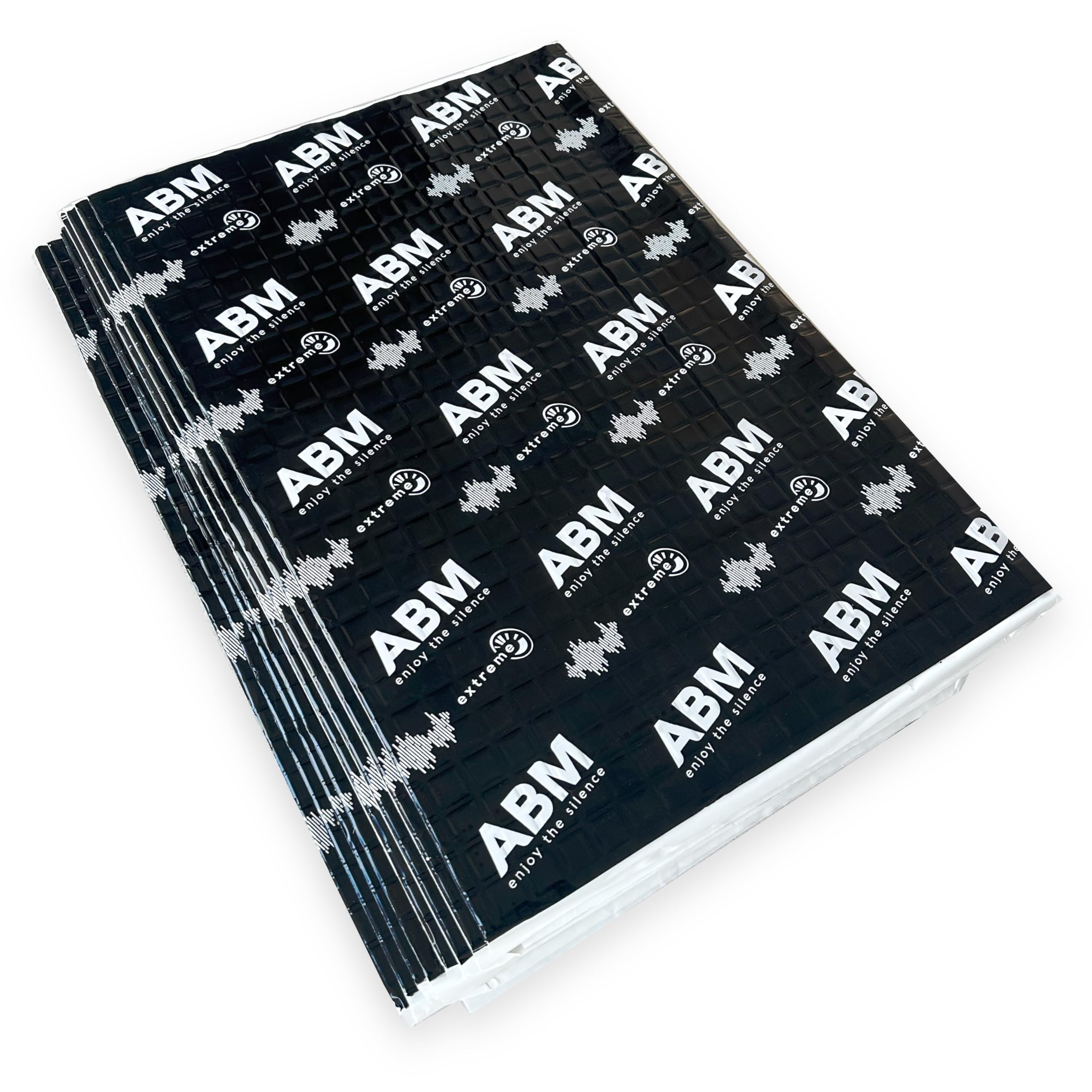 Abm Enjoy The Silence Black Abm Extreme Car Sound Deadening Mat 2.5 Mm (98 Mil) Thick, Self-Adhesive Car Insulation Butyl 8 Sheets 50X70 Cm Each (19.7 X 27.6 In), Total 2.8 M² (30.1 Sq.ft) Noise & Vibration Dampening