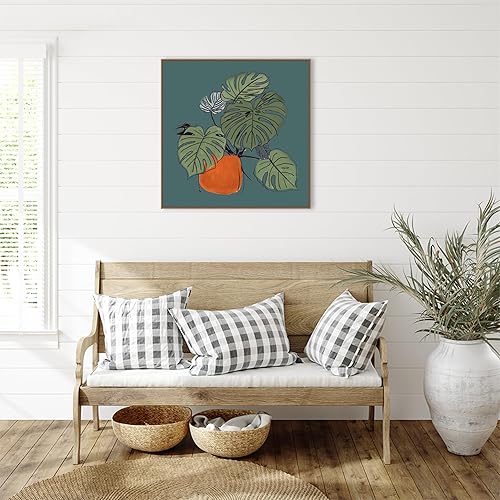 Miniatura 6 de Amanti Art Patricia Pinto - Lienzo enmarcado para pared, diseño de planta retro en maceta sobre verde azulado II de Patricia Pinto, lienzo enmarcado