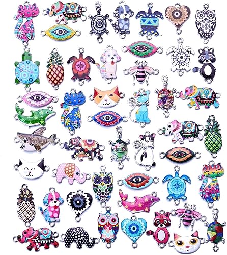 MANLOUFUSHI 45 dijes de animales de estilo mixto, gatos, tiburones, abejas, elefantes, tortugas, esmaltes, para hacer joyas, Metal, No es una piedra