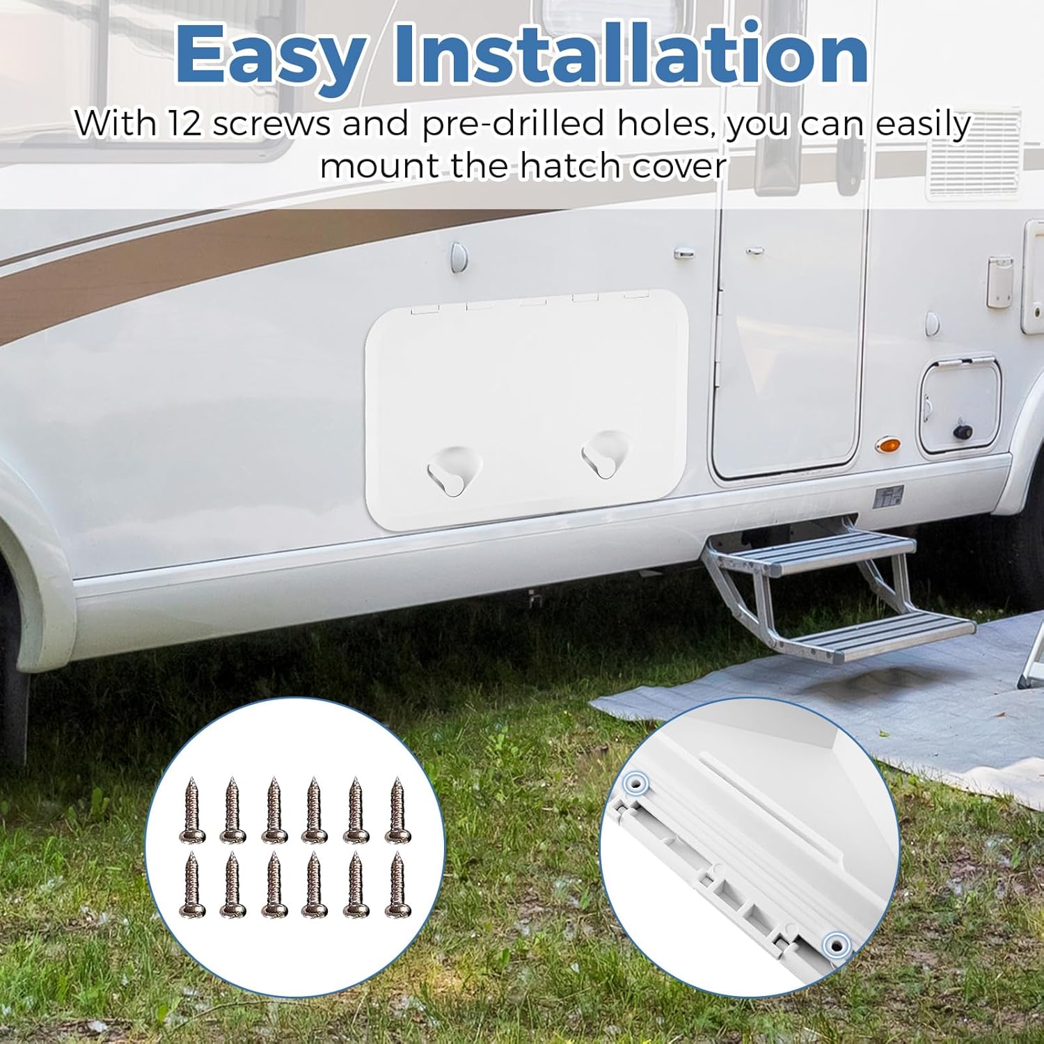 GYMAX Boat Hatch 24" x 14", Marine Deck Access Hatch & Lid with 180 Degree Lid Hinge, Non-Slip Surface, Leak-Proof Rubber Seal, White Rectangle, Easy to Install