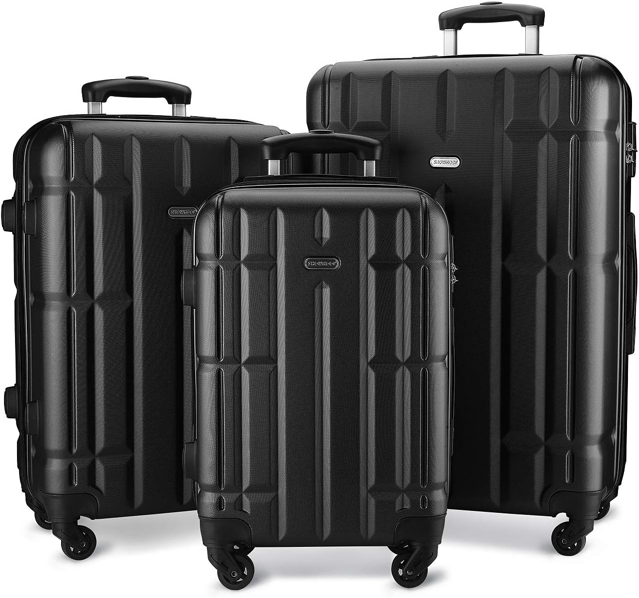 SHOWKOO Luggage Sets Suitcase Spinner Lightweight Durable for Travels 20in 24in 28in(Black)