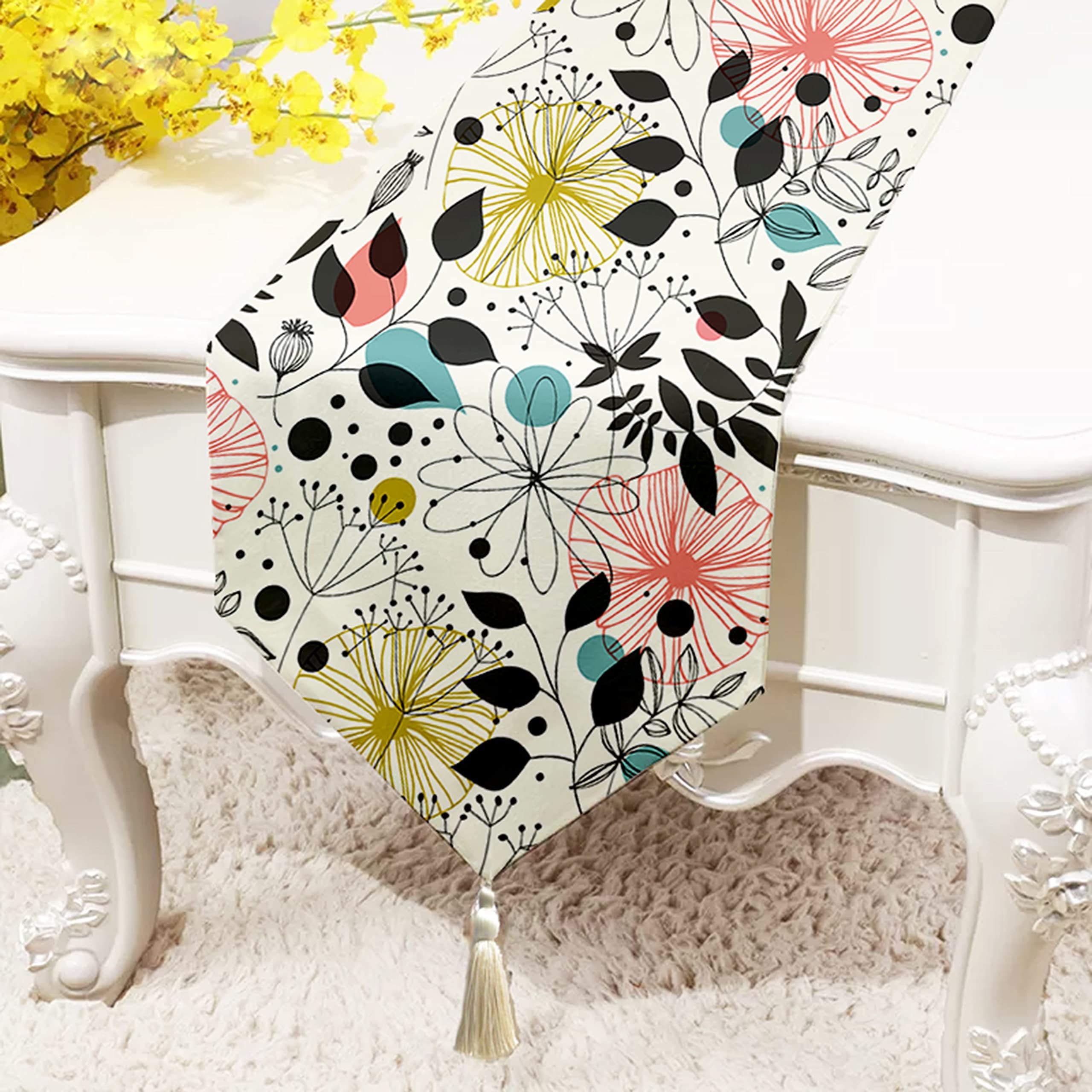 BRICK HOMEFloral Printed Cotton Canvas 6 Seater Table Runner ( 13 x 72 Inches )