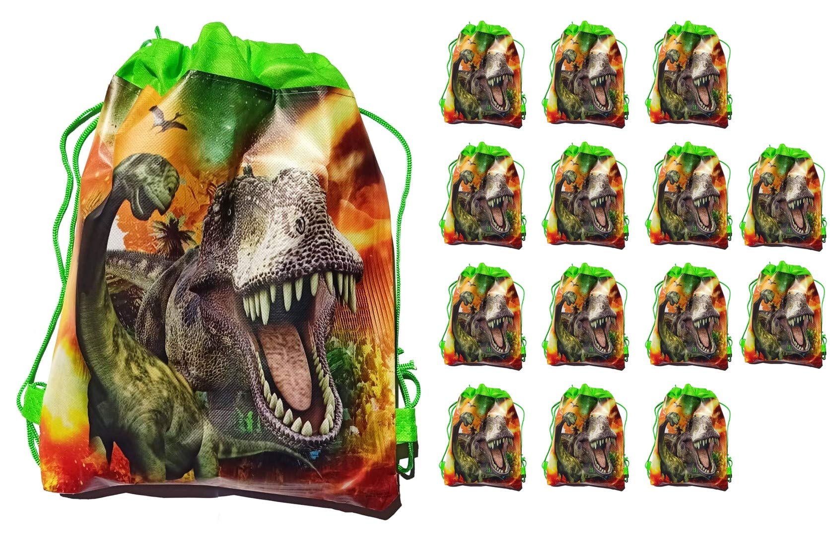 Birthday Popper Dinosaur Theme Drawstring Dino Sack Bags | 15 Pieces | for Outing or Picnic Kids Haversack Bags as Birthday Return Gifts for All Age Group-Multicolor