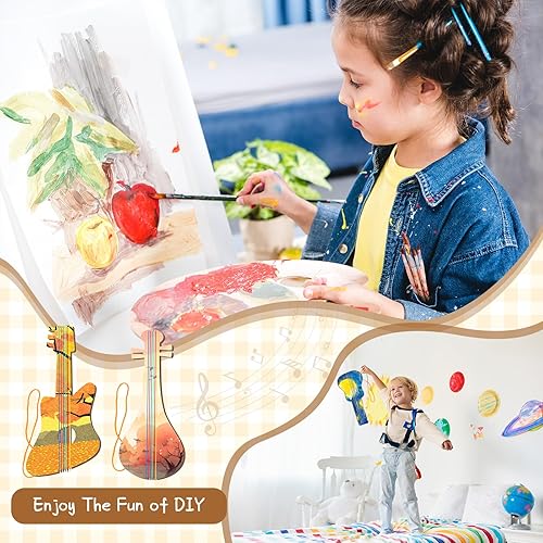 Miniatura 3 de Syhood 24 recortes de guitarra de madera para niños, 12.4 x 6.5 pulgadas, recortes de guitarras de madera para niños y niñas, instrumento musical de