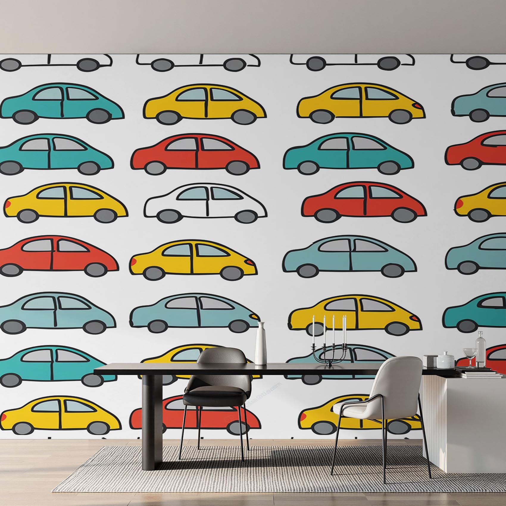 Papier peint panoramique voiture garçons fresque murale intissé chambre 400x280 cm