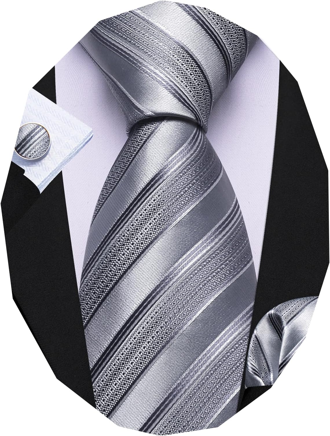 Tie Sets for Men Silk Stripe Necktie Woven Checkered Handkerchief Cufflinks Formal Business Wedding