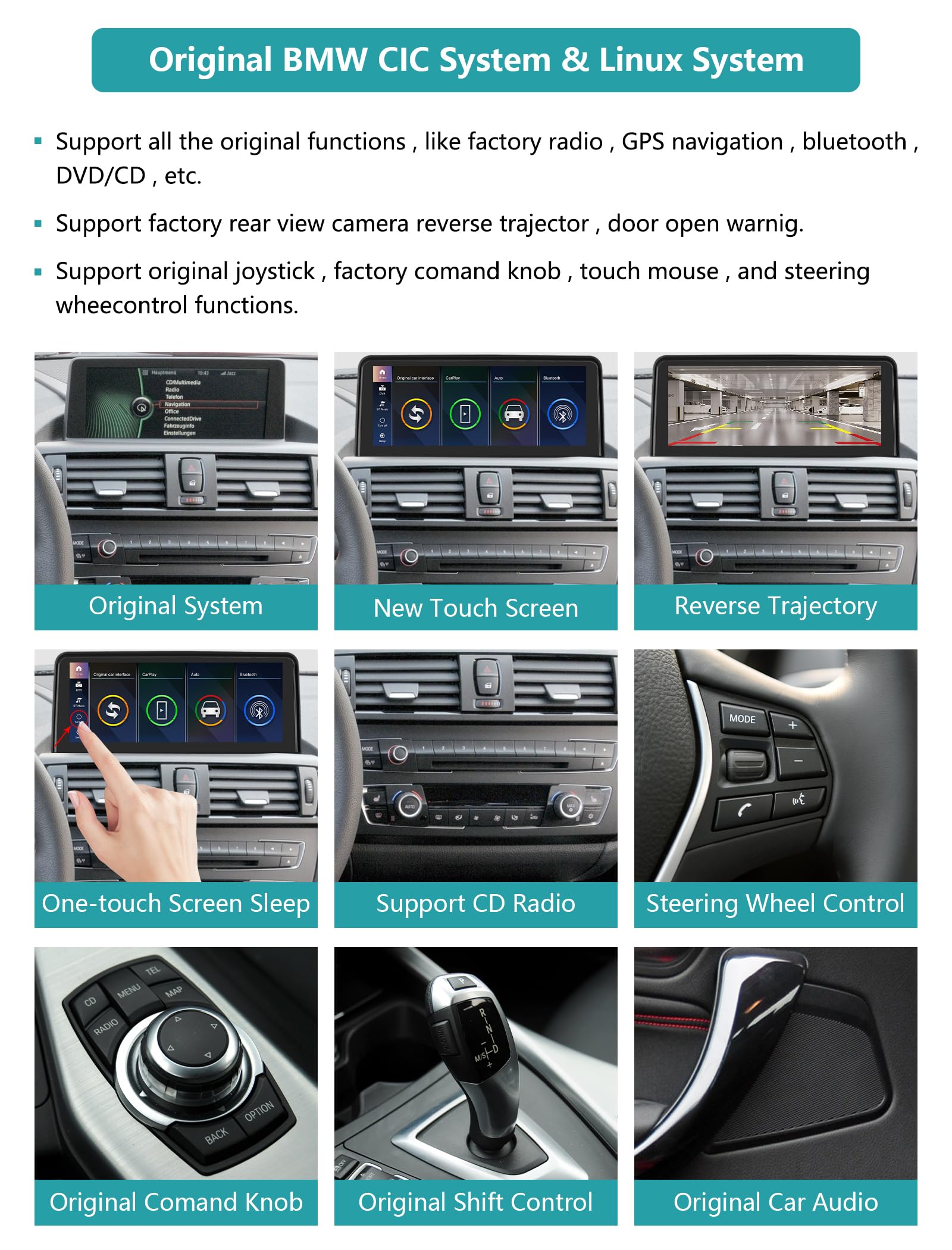Touchscreen per autoradio da 10,25" per BMW Serie 1 E81/E82/E87/E88 2008-2012 con sistema CIC, supporto Apple CarPlay/Android Auto/Mirrorlink/navigazione, aggiornamento stereo per auto