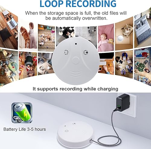 Miniatura 7 de Cámara oculta Detector de humo Video Cámara pequeña 1080P HD Cámara inalámbrica WiFi con visión nocturna y detección de movimiento Cámara de