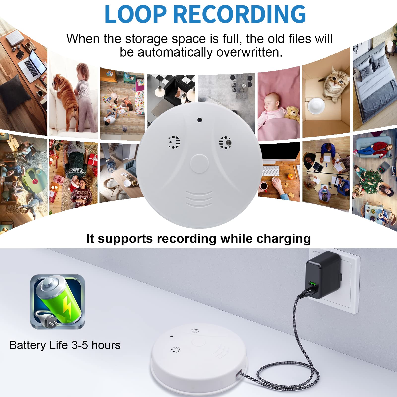 Mini Cámara Oculta 2.4G/5G WiFi, Camara Espias Detector de Humo HD 1080P, Grabadora de Vigilancia Inalámbrica con IR Visión Nocturna Detección de Movimiento