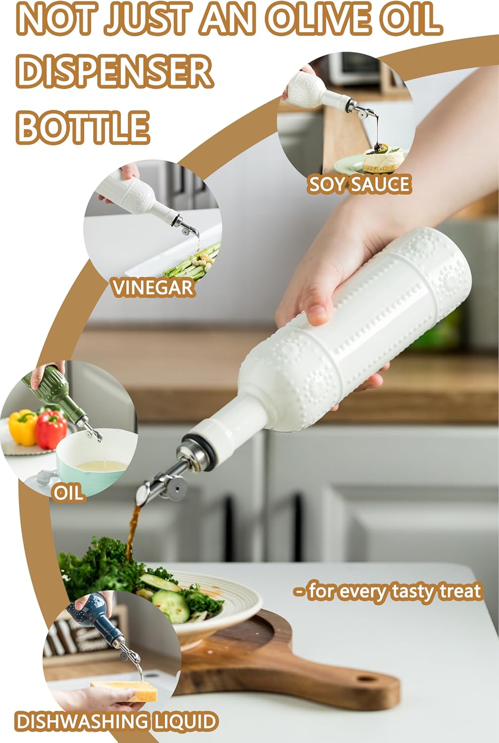 Sugar Bowl, 15 Oz Farmhouse Sugar Container Holder for Coffee Bar Accessories and Olive Oil Dispenser Bottle with Spout, 17 OZ Oil Dispenser for Kitchen, for Kitchen, Cooking, Gravity Spout, Housewarm