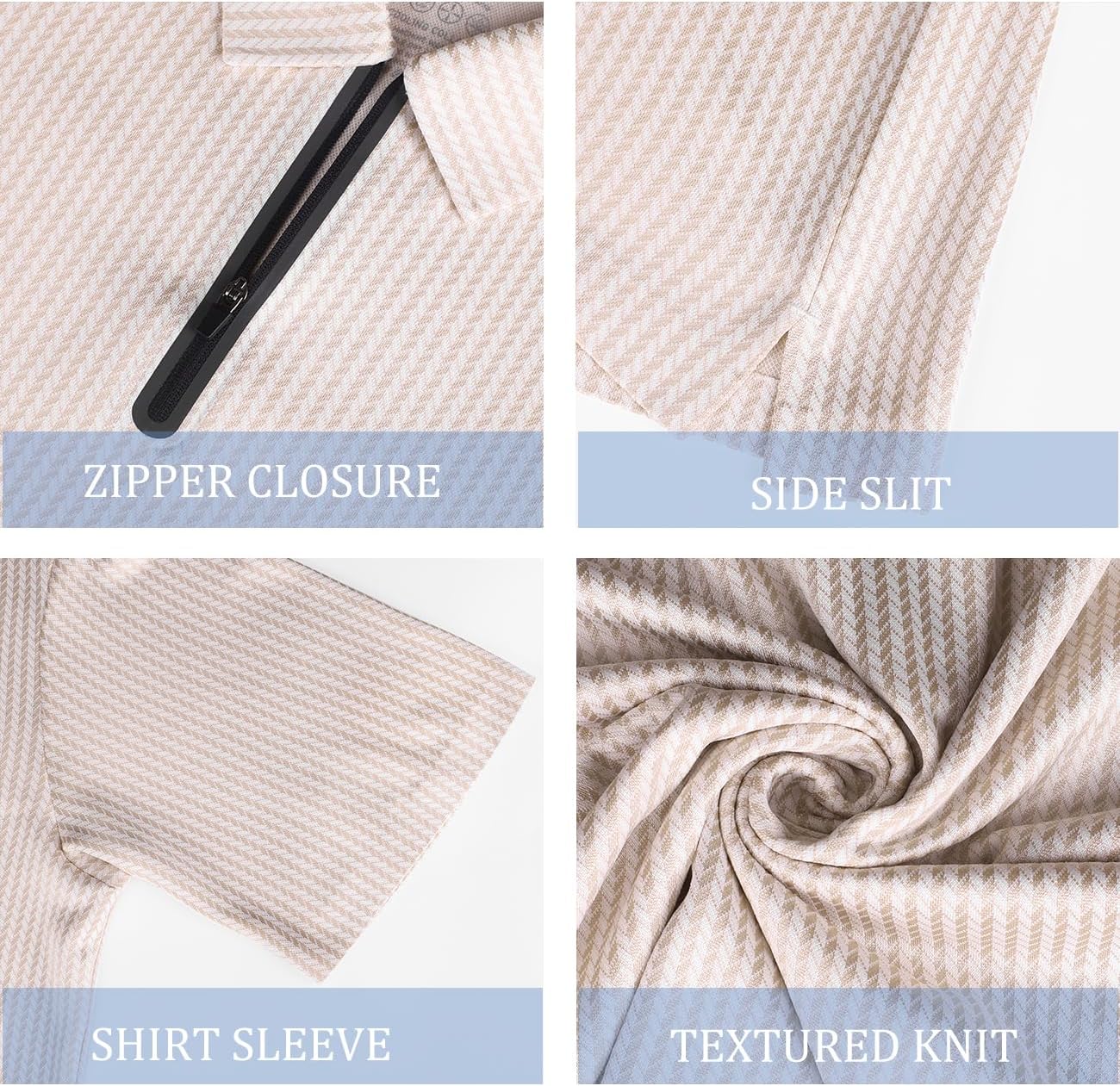 Ecosunny Men's Polo Shirts Short Sleeve Zipper Textured Knit Casual Polos T-Shirt Regular Fit Vacation Golf Shirt - Image 5