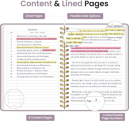 Miniatura 3 de Taja - Cuaderno de espiral forrado para trabajo, 300 páginas gruesas B5 (7.1 x 10 pulgadas), con rayas universitarias para escritura, tomar notas