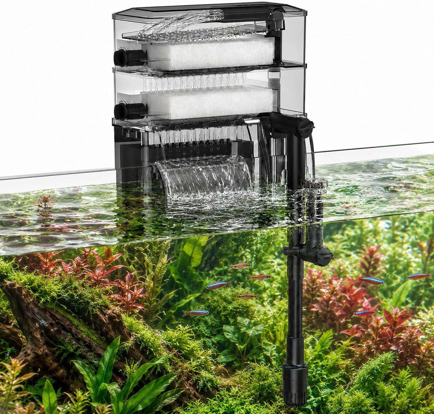 AQUASMITH Large Professional HOB Aquarium Filter,Wet-Dry Separation