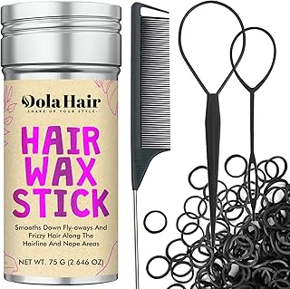 Dolahair Hair Wax Stick & Accessories - Flyaway Control for Kids & Women, 50 Pcs Colorful Elastic Hair Bands, 1 Pcs Slick Back Hair Brush, 2 Hair Loop Styling Tools (Black)