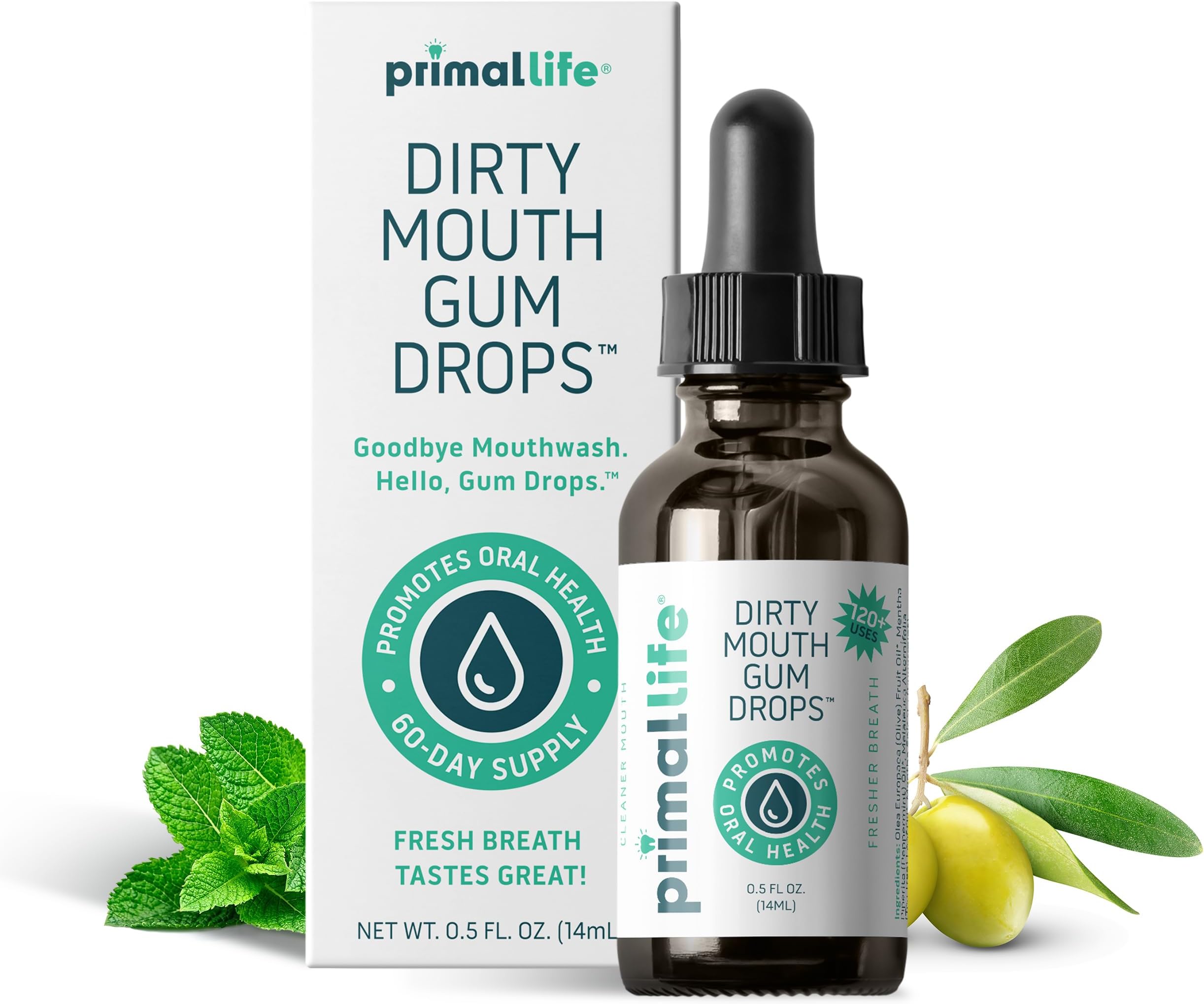 Dirty Mouth Gum Serum, Mouthwash with Natural Essential Oils for Bad Breath Treatment, Teeth Whitening, and Good Oral Care, 30-60 Days Supply -