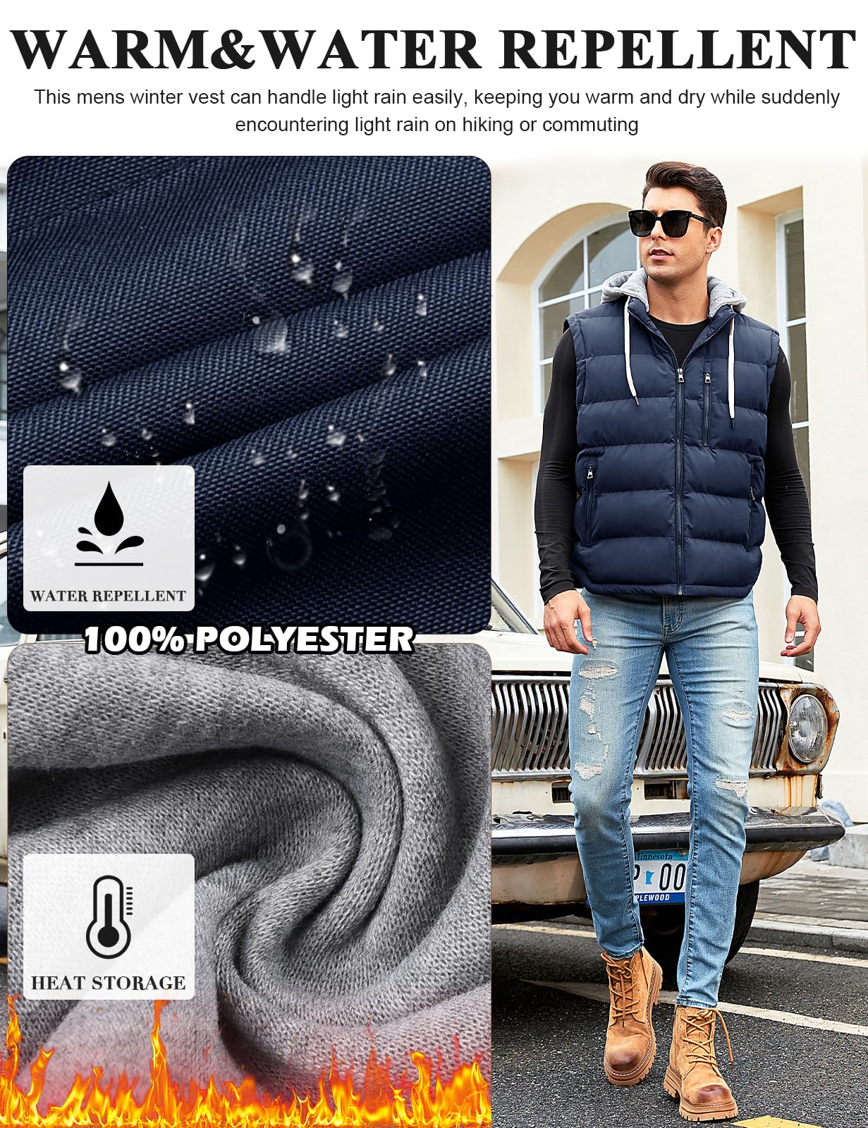 CMTOP Gilet Uomo Idrorepellente Antivento Smanicato con Cappuccio, Imbottito Trapuntato Caldo Giubbotto Senza Maniche Leggero Casual Comoda Giacca Senza Maniche con Zip e Tasca