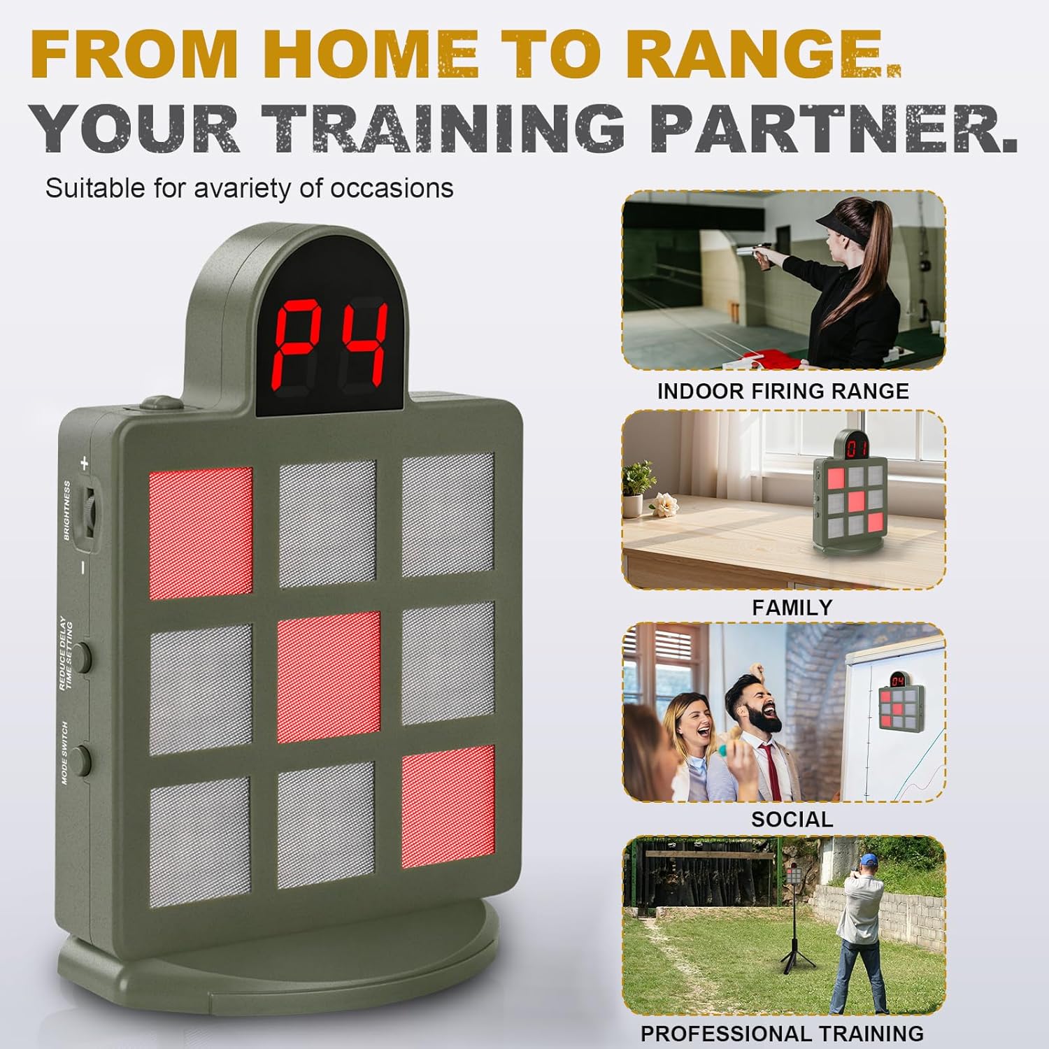 Laser Training Target, Nine-Grid Dry Fire Laser Training System, 9-Grid Target with 4 Training Modes, Type-C Rechargeable, Multiple Mounting Options, for Indoor Pistol & Rifle Dry Fire Practice