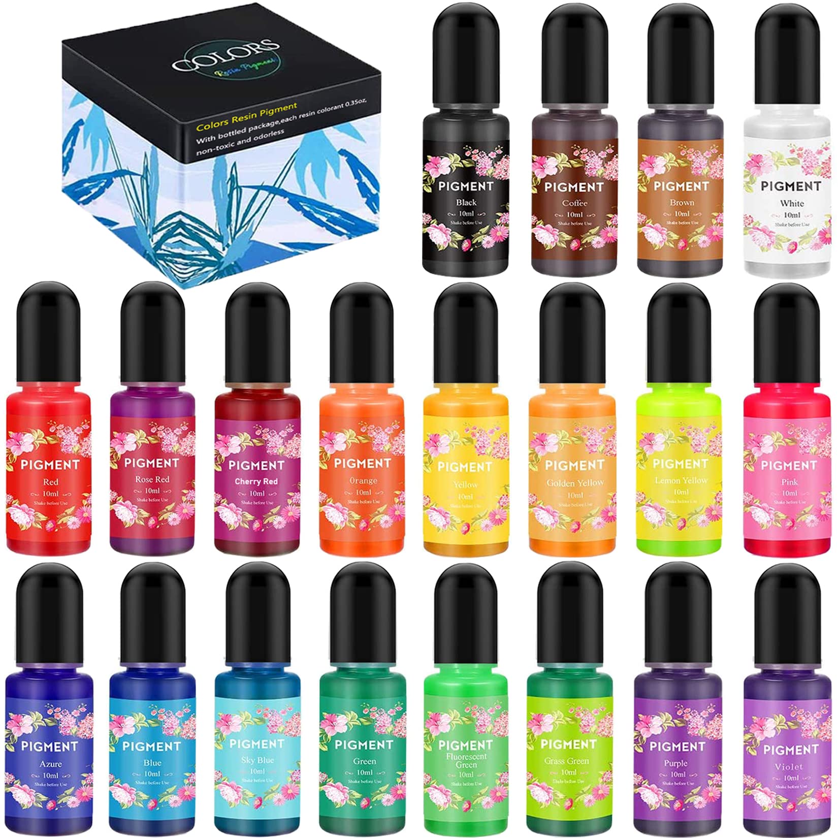 Resin Color Pigment, 20 Colors Translucent Liquid Epoxy Resin Dye, Highly Concentrated Epoxy Color Pigment for UV Resin and Epoxy Resin, Resin Colorant for Crafts, Resin Jewelry Making -Blue