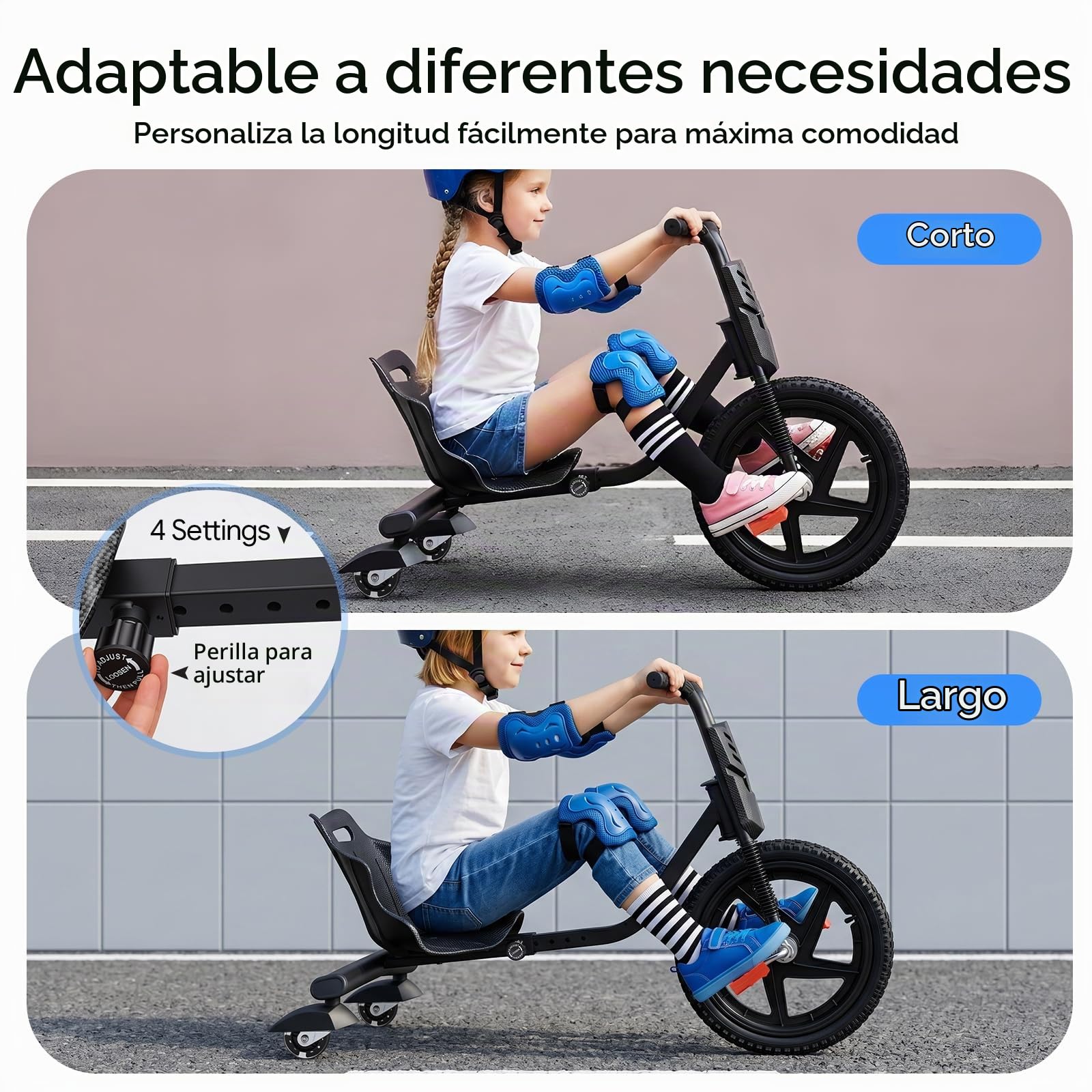 Trike de deriva con pedal, Go-Kart soporta hasta 80 kg, triciclo juvenil de 4 velocidades, vehículo con construcción estable de tres ruedas, diseño antideslizante a prueba de vuelco, para niños
