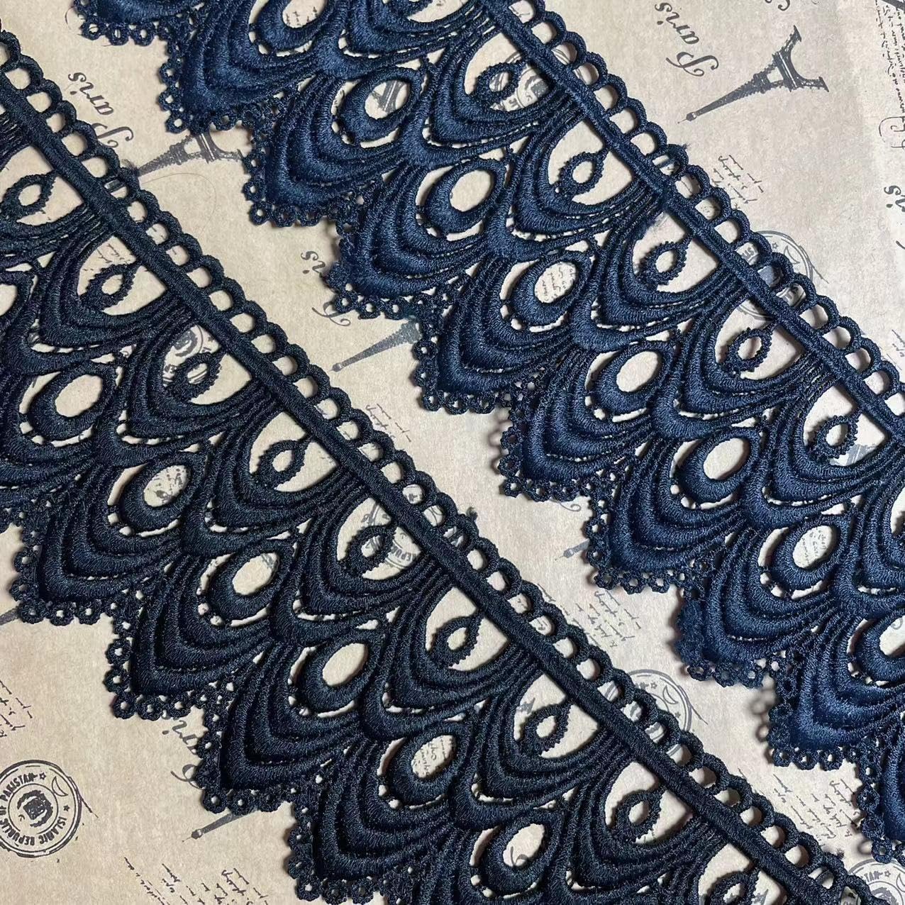 8CM Width Europe Wave Pattern Inelastic Embroidery Trims,Curtain Tablecloth Slipcover Bridal DIY Clothing/Accessories.(4 Yards in one Package)(Black) image 2