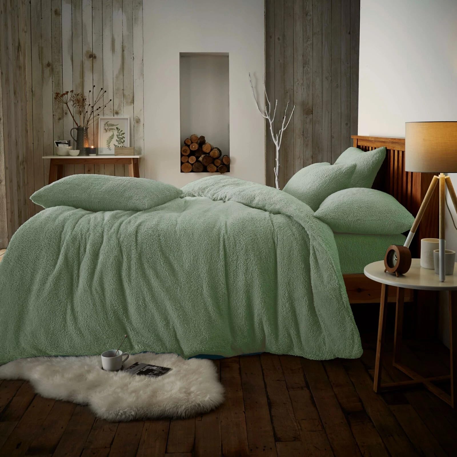 NIMORA Solid Teddy Fleece Duvet Cover Set – Ultra Soft Bedding Quilt Cover with Pillowcases (Sage Green, Single Duvet Set)