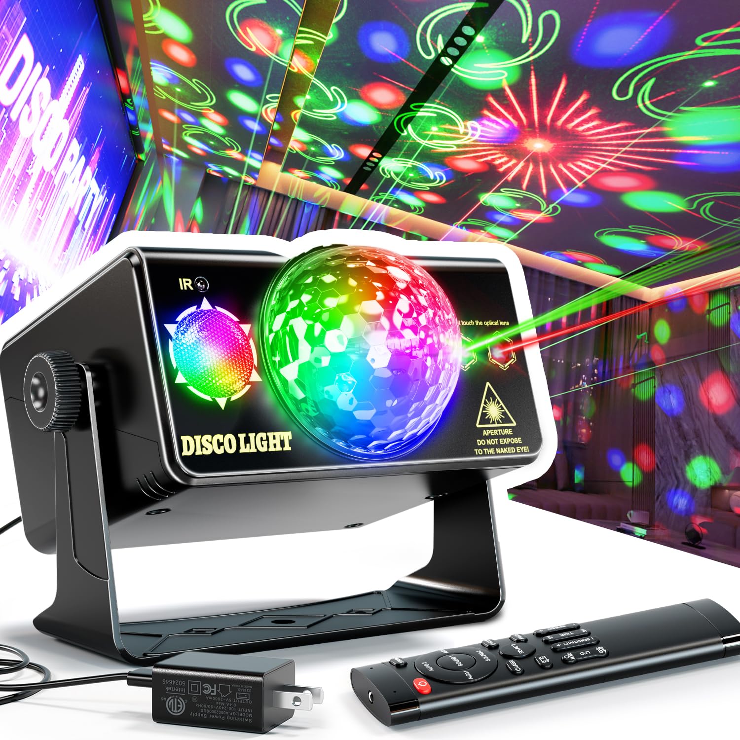 Party Lights Dj Disco Ball Light Strobe LED Stage Lighting Sound Activated YUEKEJI with Cool Colorful Patterns + Upgrade Remote Control, Super Fun Show for Dance Music Xmas Bar Club Birthday Holiday