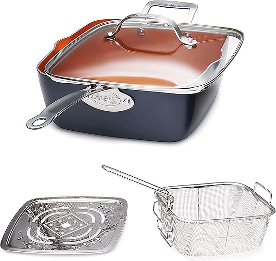 Gotham Steel Nonstick Square Deep Frying Pan, 9.5” Large