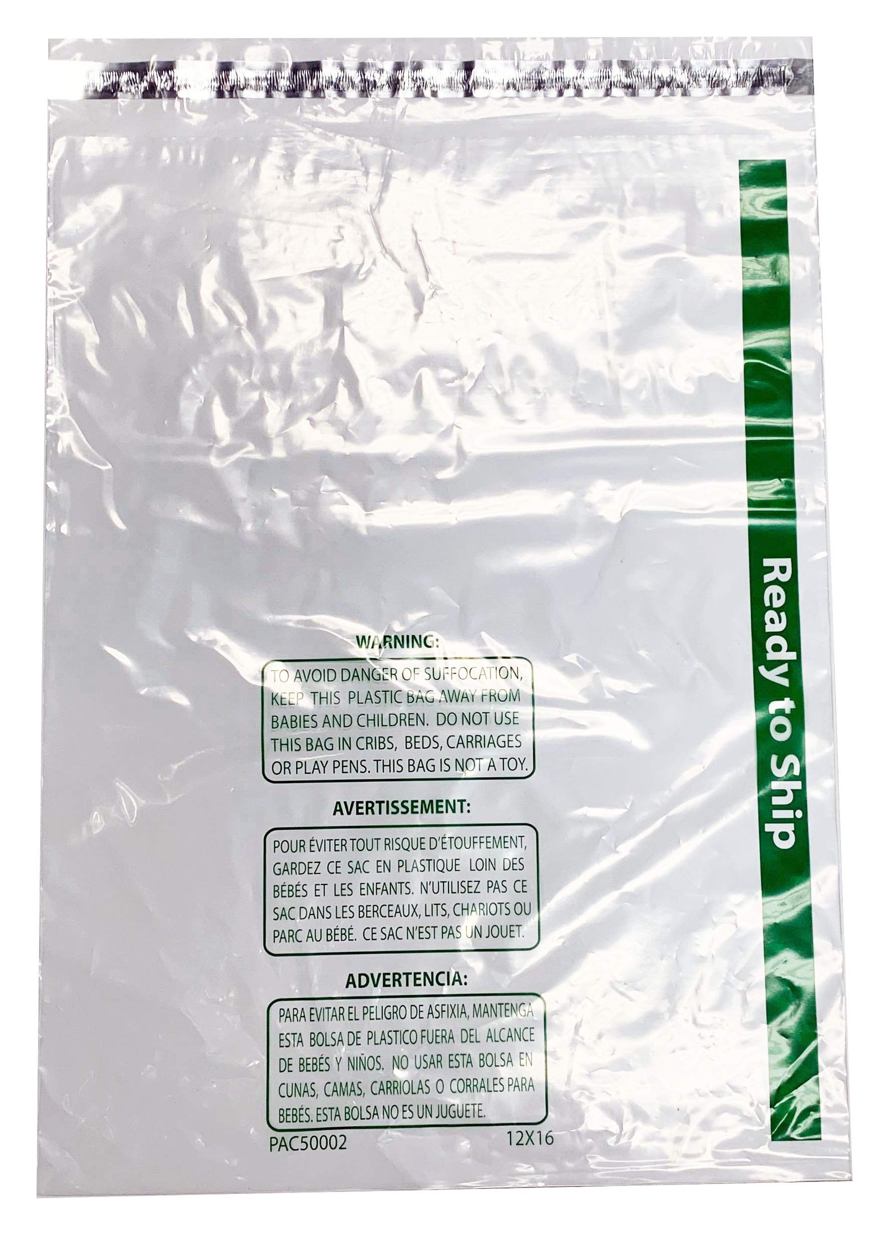 NuBox Clear 12x16 'Ready to Ship' Sealable 1.5 mil Poly Bags w/Self-Seal, Suffocation Warning, 100% FBA Packaging and Prep Compliance, 12" x 16" (750 Bags)