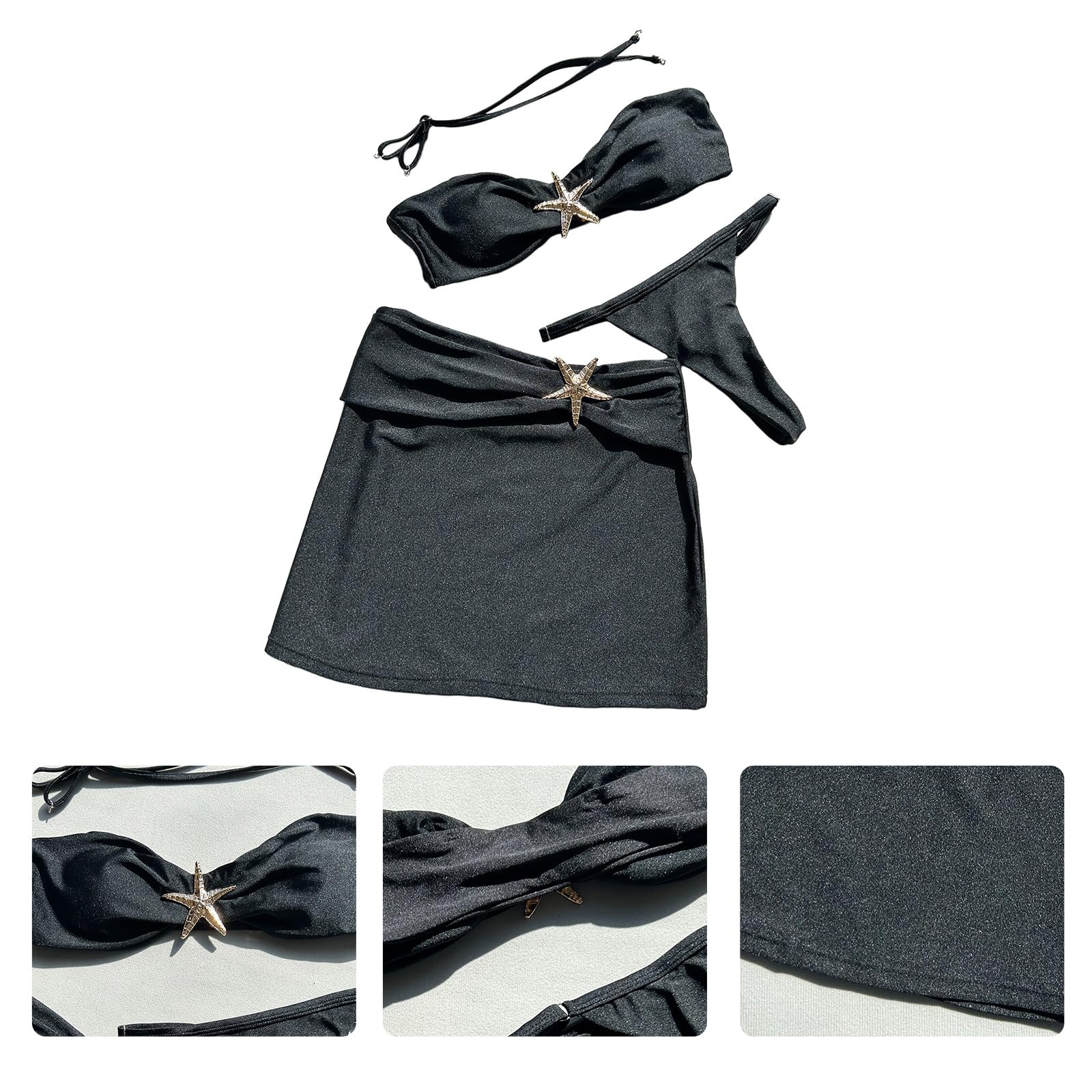 Damen-Badeanzug mit geteiltem Badeanzug, rückenfrei, mit Strand-Wickeltuch, schnelltrocknend, Neckholder-Badebekleidung