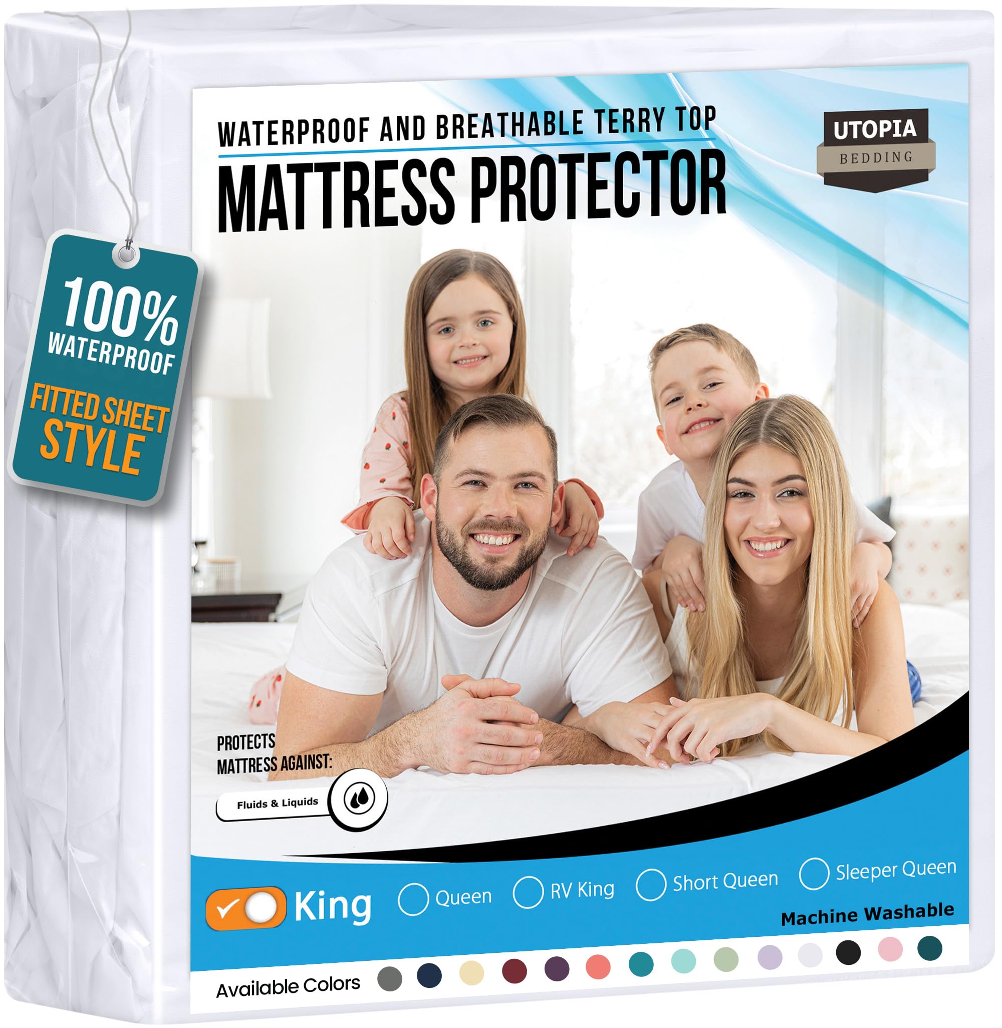 Utopia Bedding Premium Hypoallergenic Waterproof Mattress Protector - Vinyl Free - Fitted Mattress Cover (King) - by