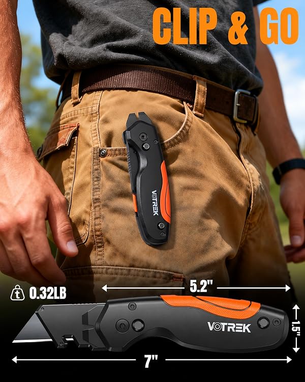 VOTREK 【4-in-1】 Multitool Folding Utility Knife Box Cutter, Navajas para Trabajo, Quick-Change Knife, 【Belt Clip】【Blade Storage】, Gifts for Fathers Dad Papa, Extra 10 SK5 Blades Included by VOTREK - Used condition - Image 6