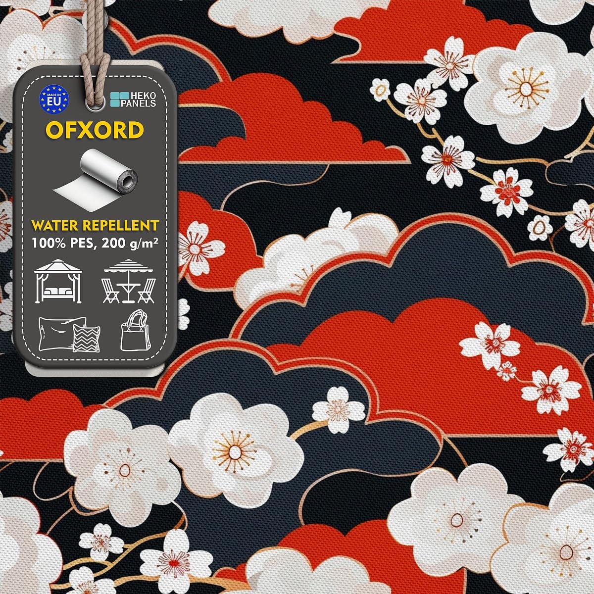 HEKO PANELS Tela Oxford impermeable primavera flores japonesas 5 metros 155