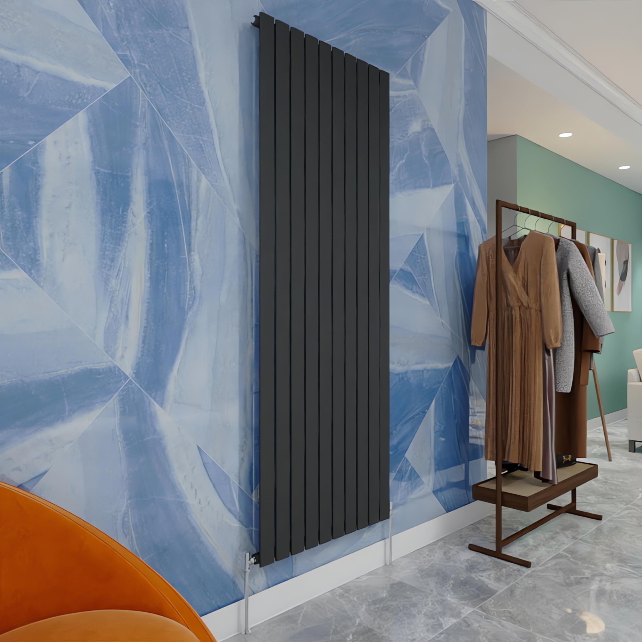 Central Heating Radiator,1800x680mm Anthracite Vertical Flat Single Panel Column Energy-efficient for Morden Multi-Scene