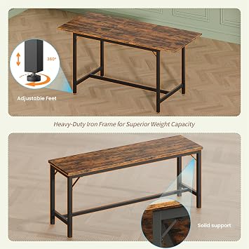 Expandable Dining Table Set for 4-8, 63 Large Extendable Kitchen Table with 2 Benches & 2 Stools, Modern Wood Top & Metal Frame, Space-Saving, Easy Assembly (Brown)