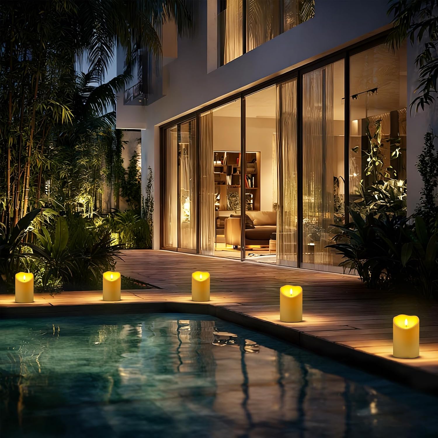Raycare Large Outdoor Flameless Candles with Remote & Timer, Waterproof Battery Operated LED Pillar Candles, Dark Ivory, 4"x12", Set of 2