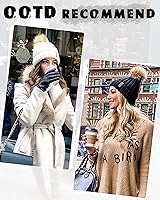 Vista 6 de FURTALK - Gorro de punto para el invierno con pompón de piel sintética, cálido, para mujeres