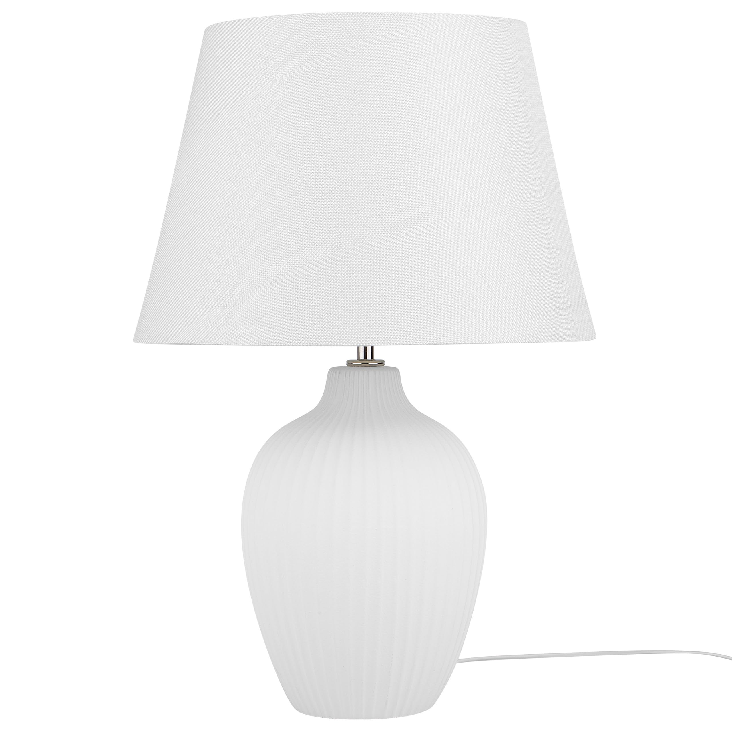 Beliani Klassische Tischlampe Lampenschirm aus Leinen keramischer Lampenfuß weiß Fergus