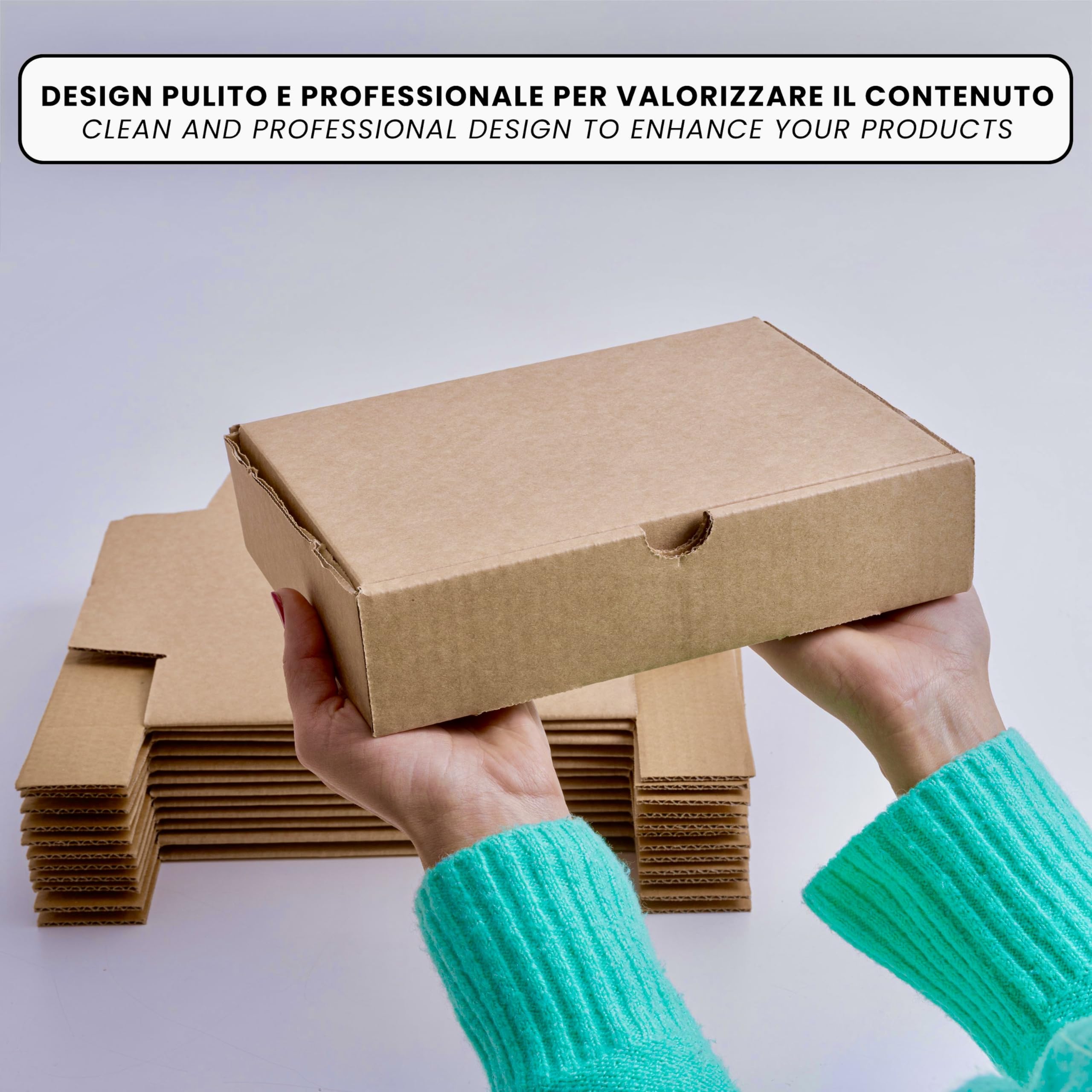 IPEA Cajas de Cartón 21 x 15 x 5 cm para Envíos, Comercio Electrónico, Regalos - 10 PIEZAS - Made in Italy - Cajas Cuadradas Planas Multiusos para Embalar Objetos, Eventos, Fiestas - Caja