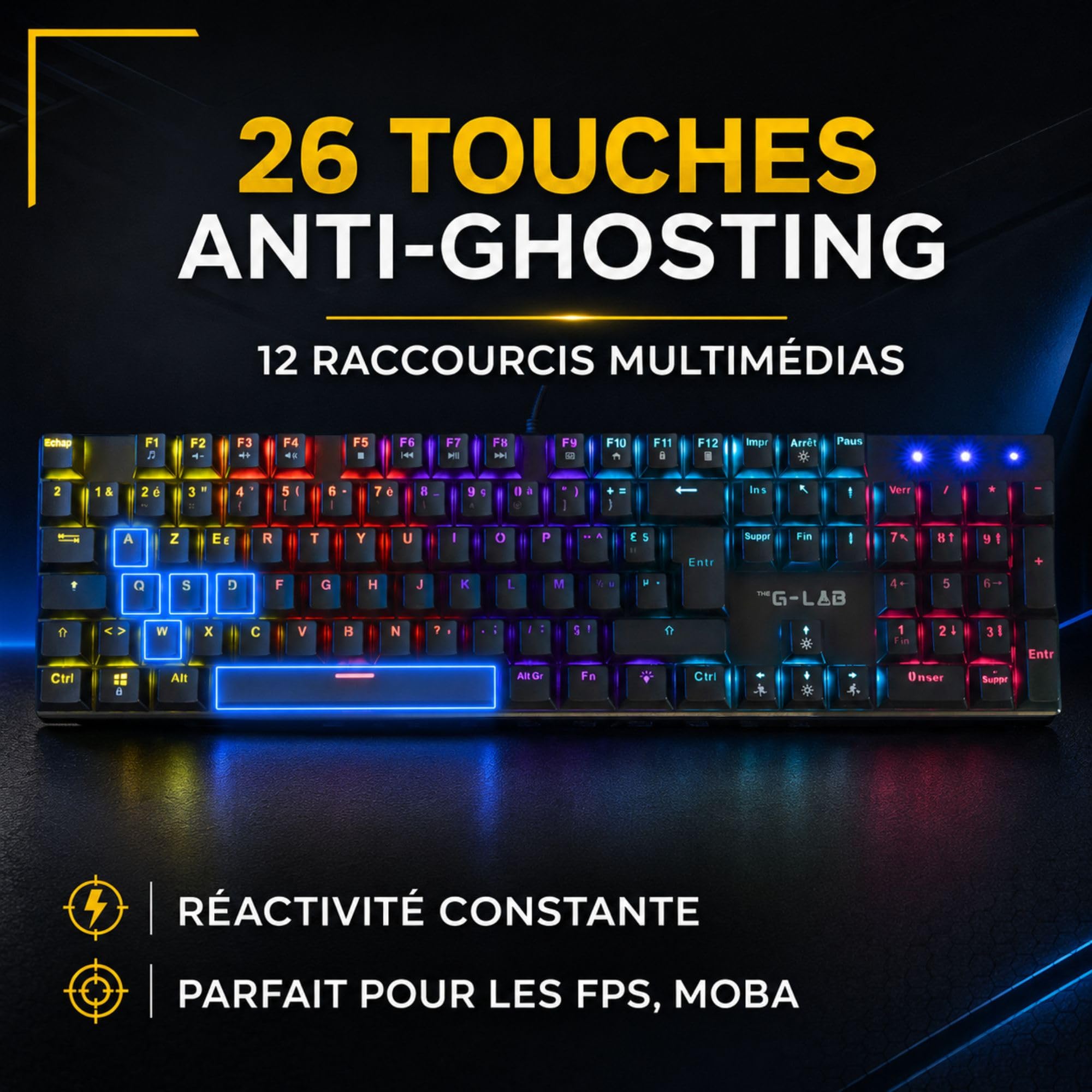 The G-Lab Keyz Radium - Clavier Gamer Mécanique Red Switch AZERTY FR | AZERTY FR, Filaire, Switch Rouge Linéaire, Anti-Ghosting 26 Touches, Rétroéclairage Rainbow 20 Modes, PC/PS4/PS5/Xbox