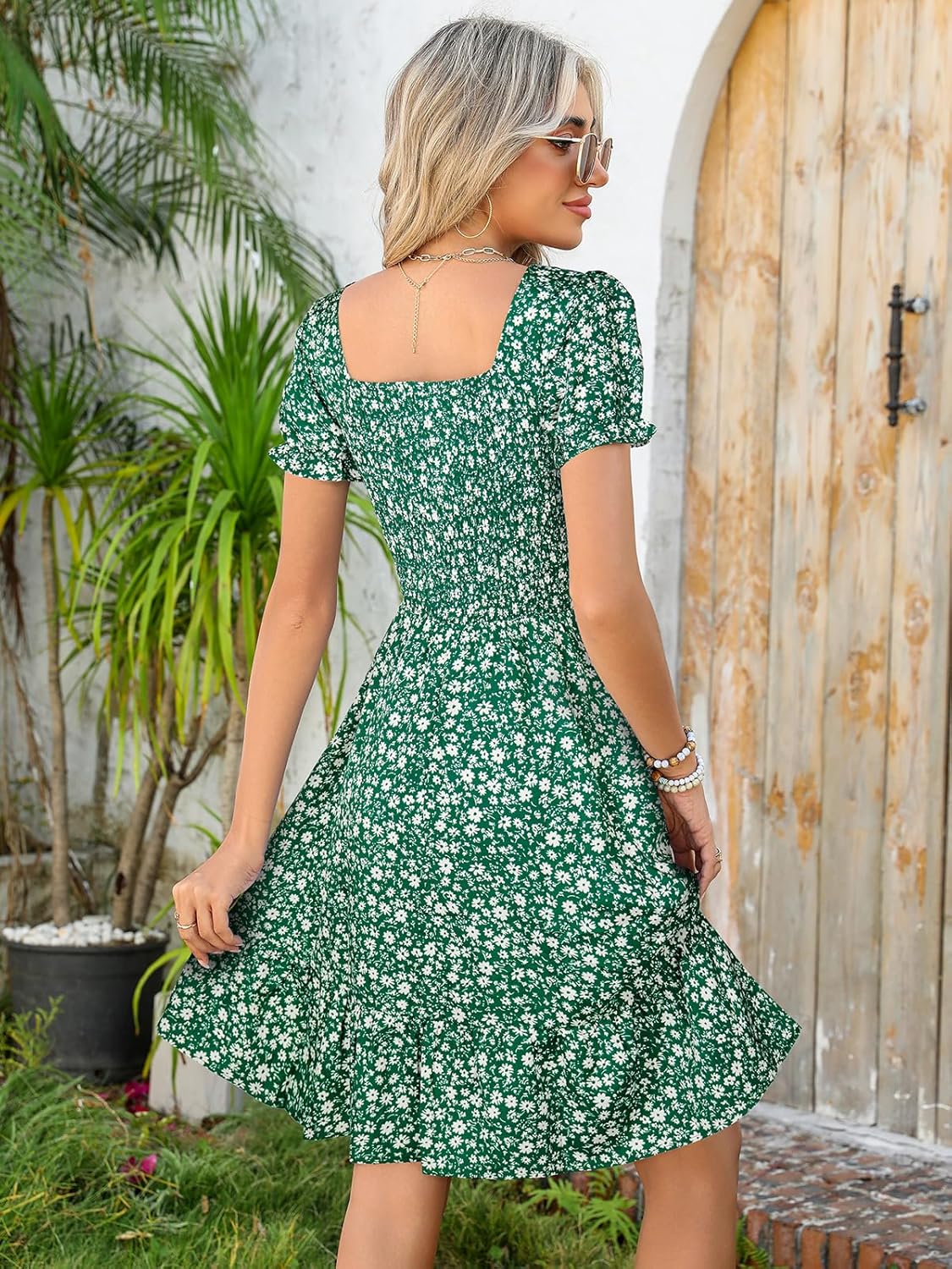 Lyrur Women's Short Sleeve Summer Dresses 2026 Spring Casual Square Neck Easter Dress A-Line Tiered Sundress with Pockets - Image 5