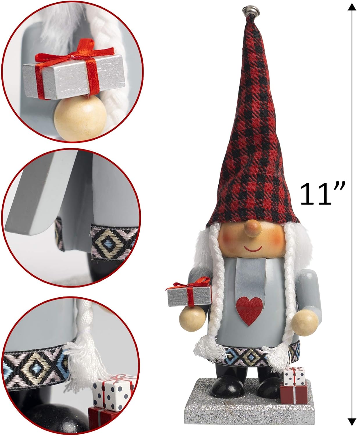 FUNPENY 11" Christmas Decorative Nutcracker, 2 Set Handmade Wooden Gnome Plush Scandinavian Swedish Tomte, Elf Toy Holiday Present, Festive Collectible Nutcracker, Tabletop Christmas Decorations - Image 3