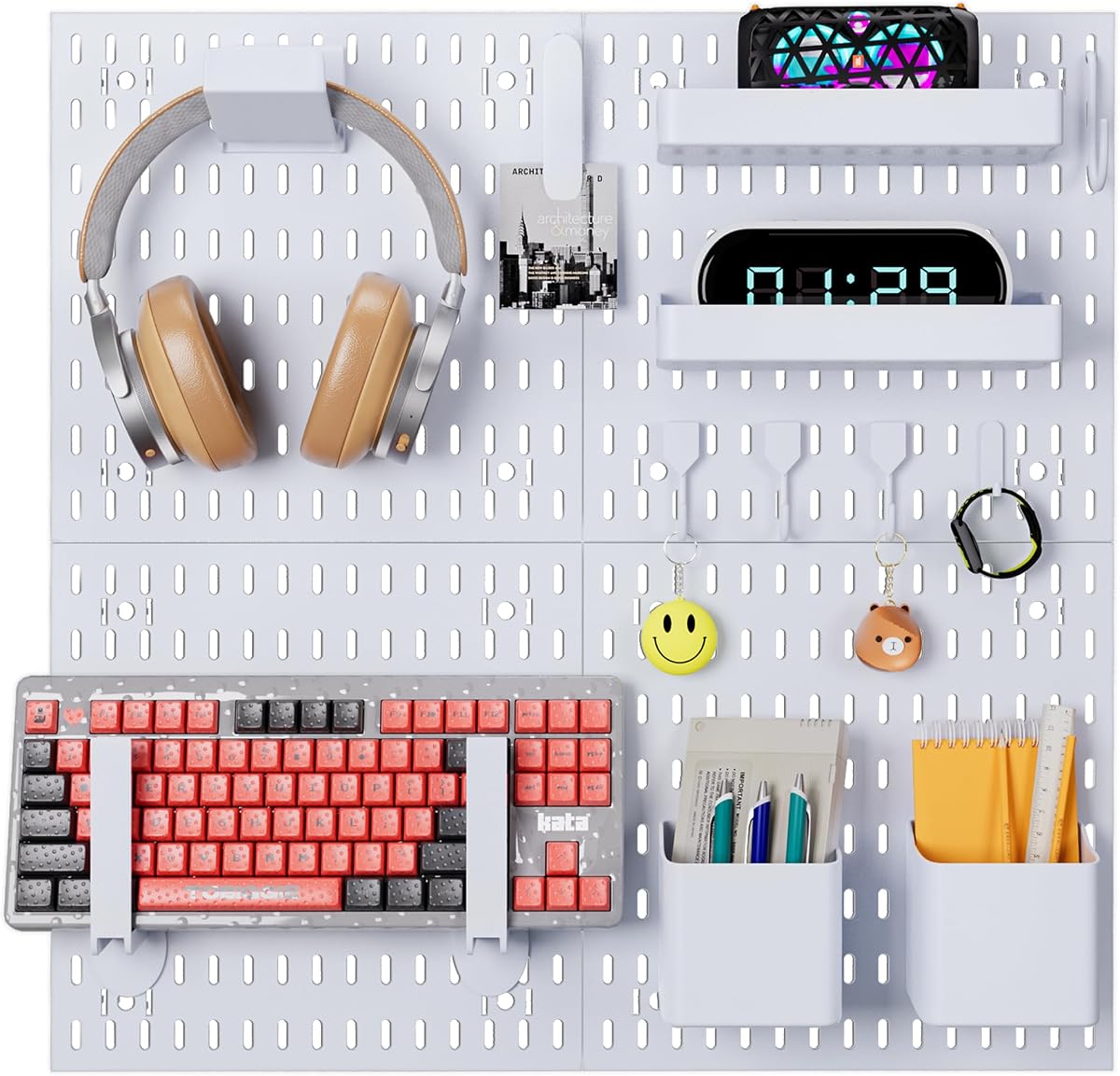 Peg Board, 4 Pack PP Plastic Pegboard Panels, White Pegboards Wall Organizer, Heavy Duty Peg Board for Walls Home, Garage Tool Storage, Office Organization, Craft Room, Kitchen